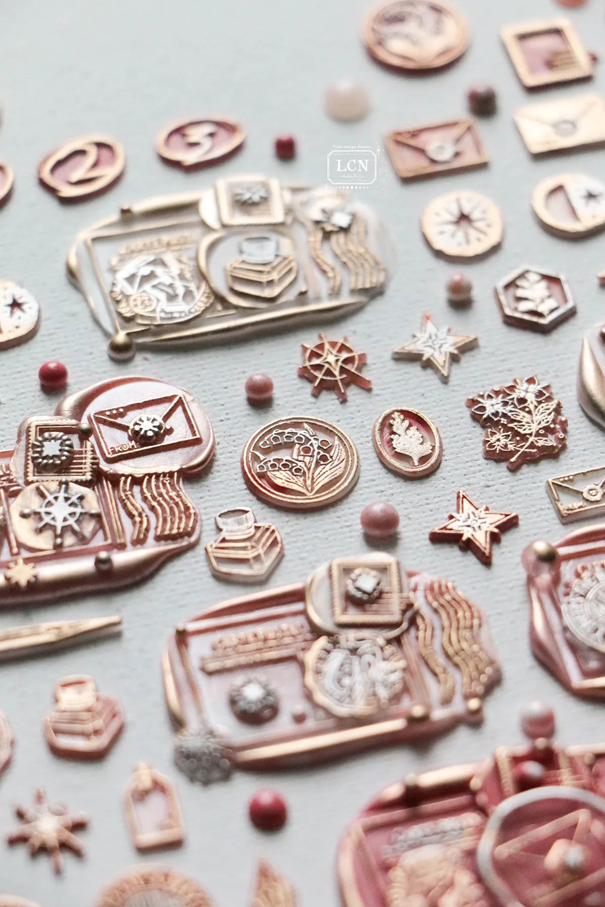 LCN Mini Double Sided Wax Seal Stamp Set Flora 1