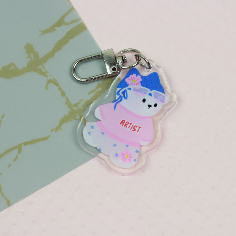 DOW Cat Keychain Artist White-Pink