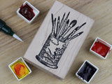 100 PROOF PRESS Wooden Rubber Stamp Chinese Brush Cup