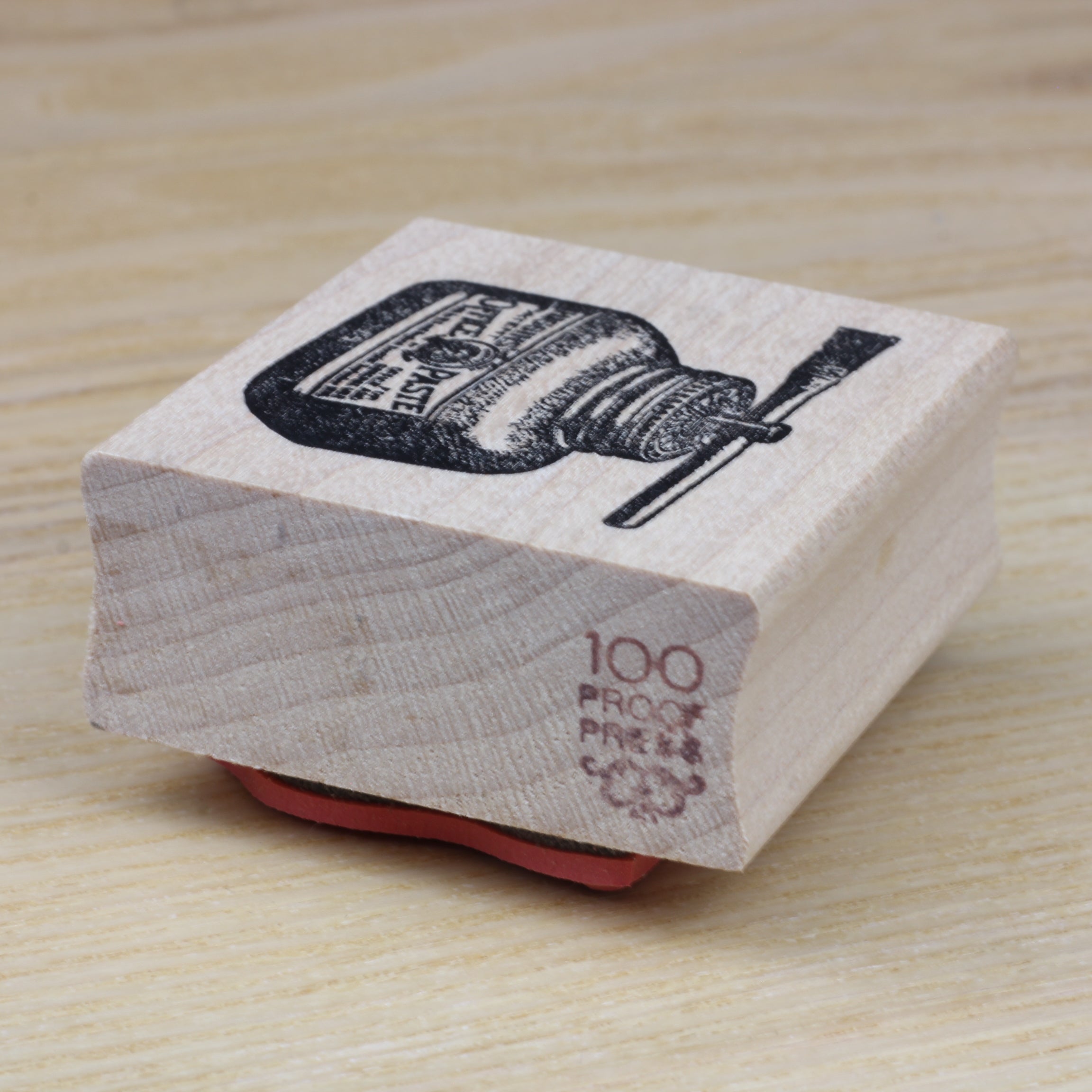 100 PROOF PRESS Wooden Rubber Stamp Office Paste