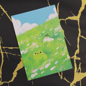 PANDA YOONG Frog & Ducky Green Magical Field Postcard