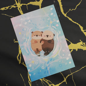 PANDA YOONG Otters Holding Hand Postcard