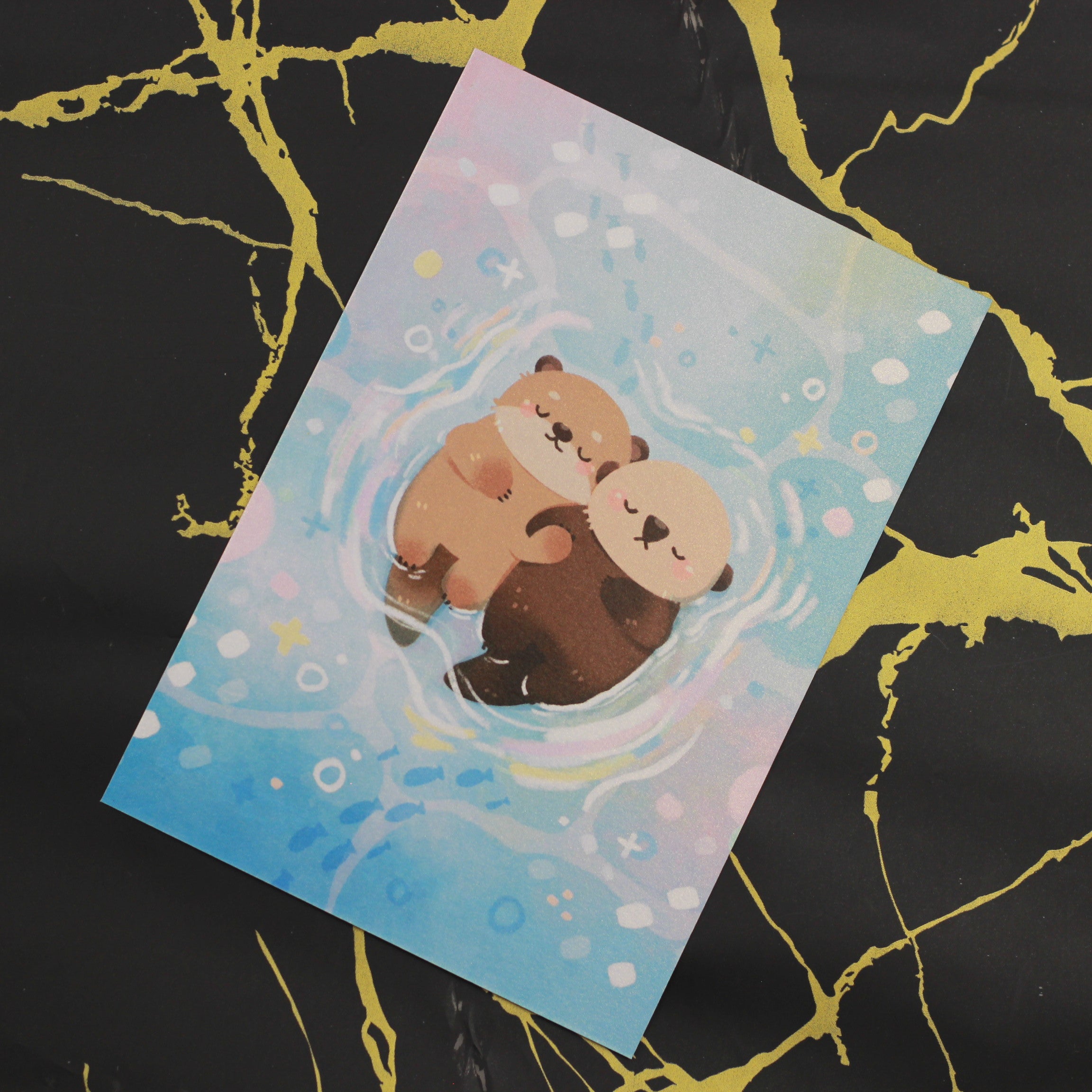 PANDA YOONG Otters Holding Hand Postcard