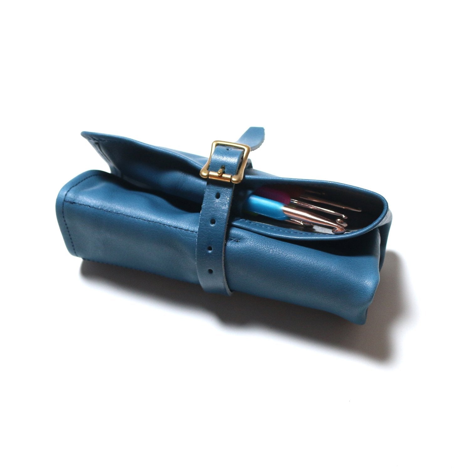 TSL Leather Roll Pen Case Dark Brown