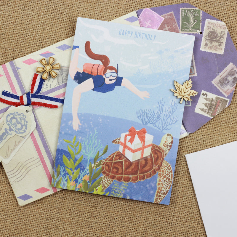 EJMEMENTO Greeting Card Diving Into Birthday Surprises