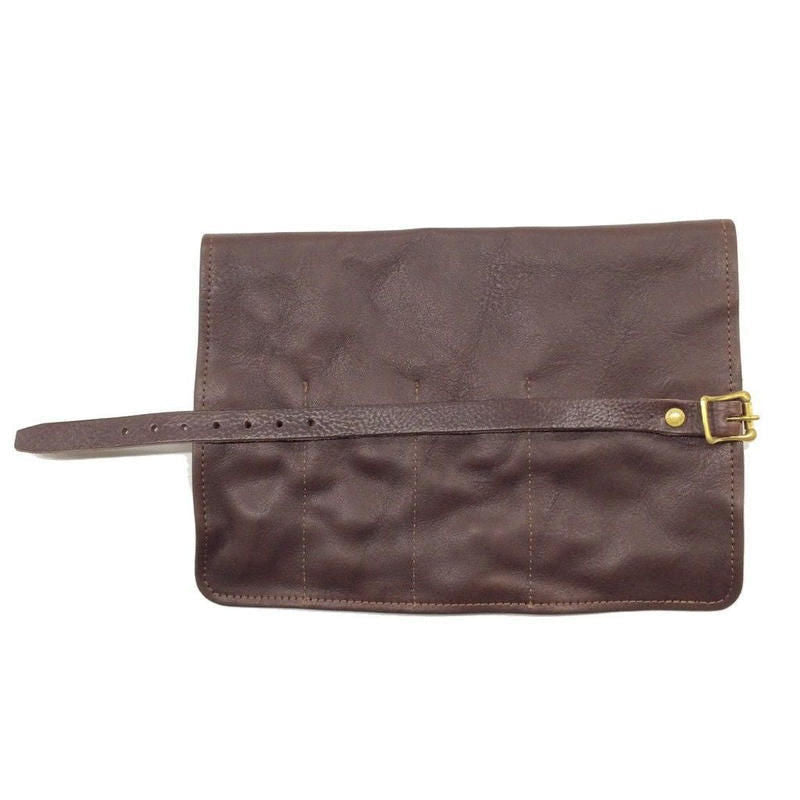 TSL Leather Roll Pen Case Dark Brown