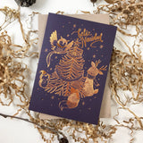 WHIMSY WHIMSICAL Christmas Card Copper Foil Furry Navidad