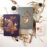 WHIMSY WHIMSICAL Christmas Card Copper Foil Furry Navidad