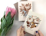 WHIMSY WHIMSICAL Greeting Card Copper Foil You're Loved Rabbit & King Protea