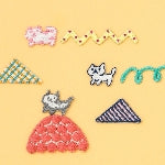 AIUEO Applique Stars Neko Border Navy