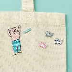 AIUEO Applique Stars Neko Border Navy