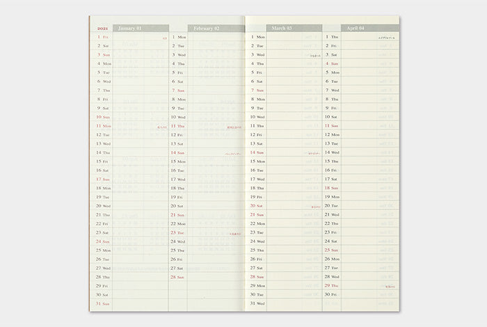 TRAVELER'S Notebook Refill 2021 Weekly + Memo