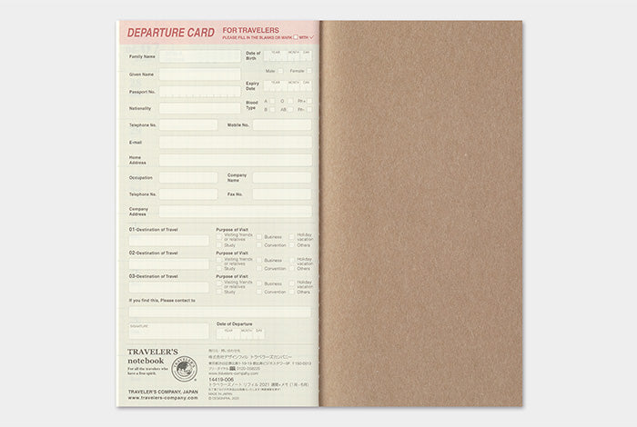 TRAVELER'S Notebook Refill 2021 Weekly + Memo