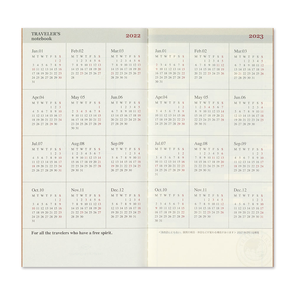 TRAVELER'S 2022 Notebook Refill Monthly