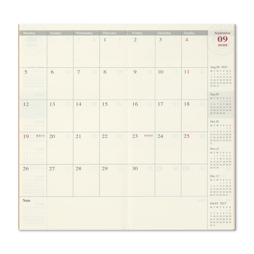 TRAVELER'S 2022 Notebook Refill Monthly