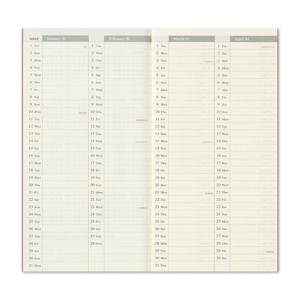 TRAVELER'S 2022 Notebook Refill Weekly + Memo