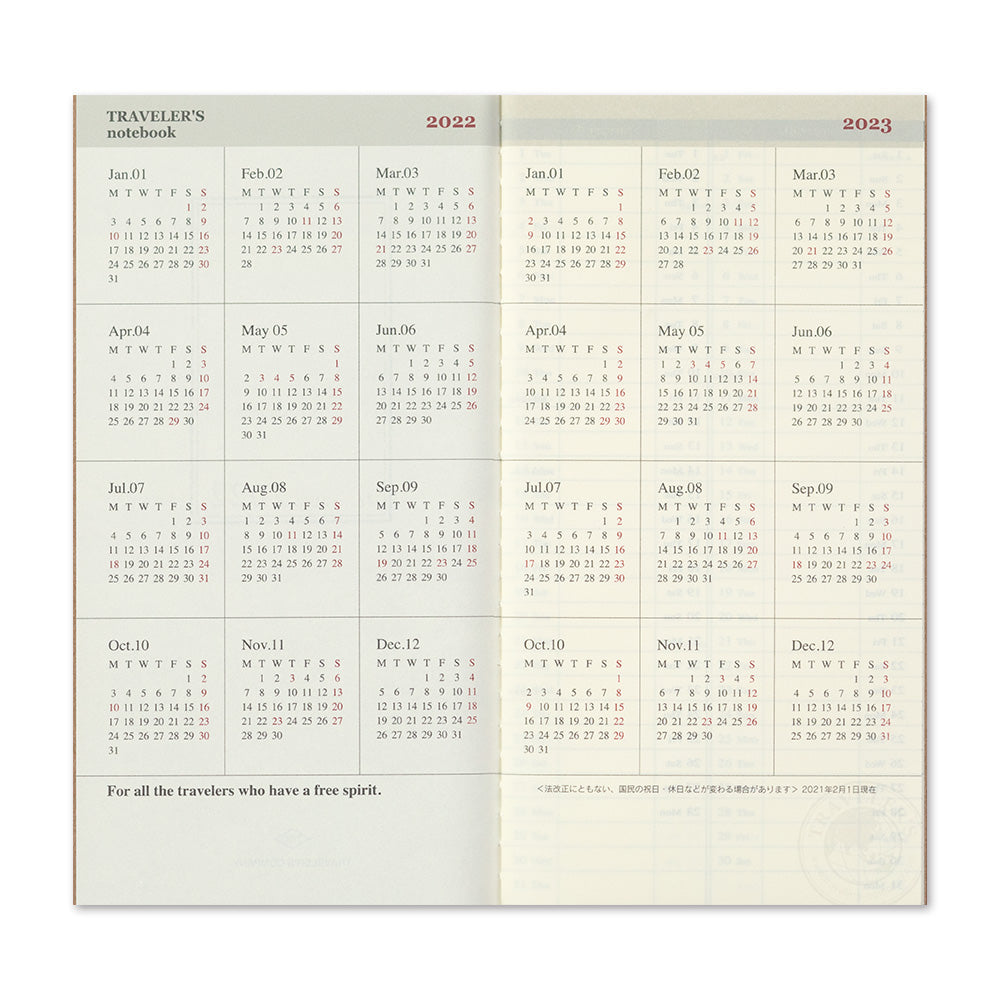 TRAVELER'S 2022 Notebook Refill Weekly Vertical