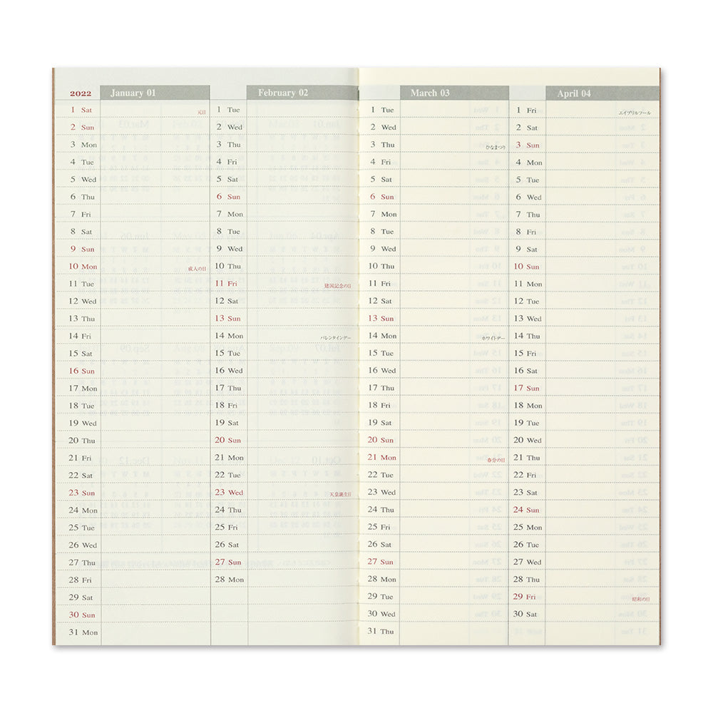 TRAVELER'S 2022 Notebook Refill Weekly Vertical