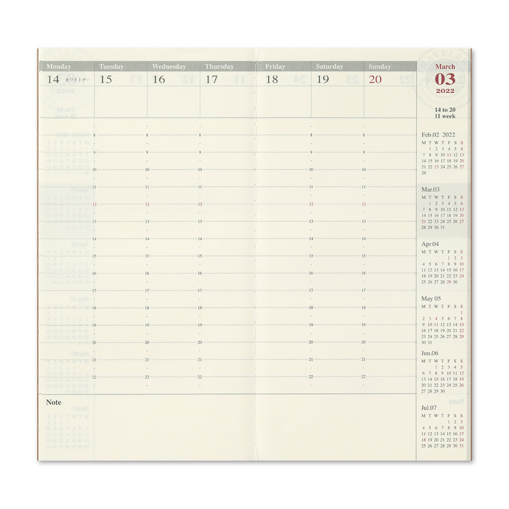TRAVELER'S 2022 Notebook Refill Weekly Vertical