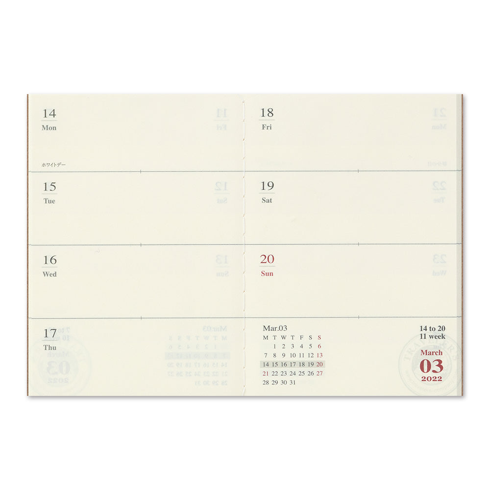 TRAVELER'S 2022 Notebook Passport Size Refill Weekly