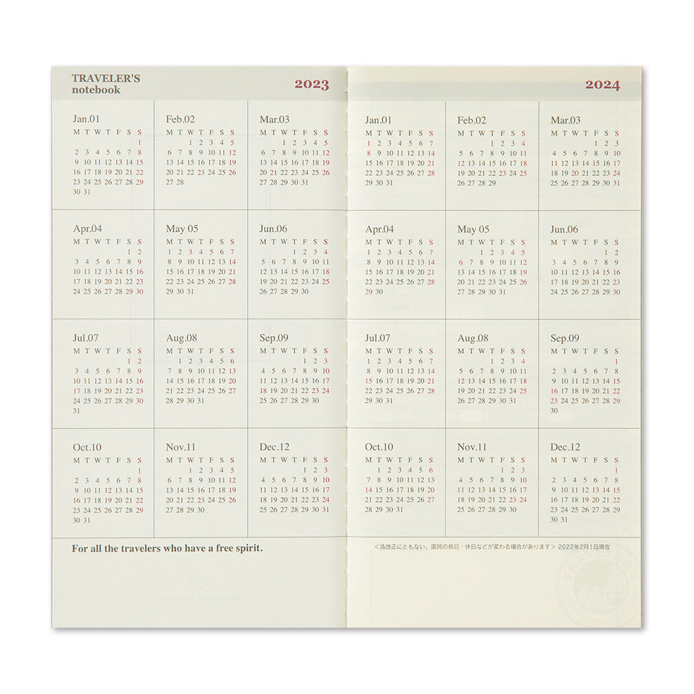 TRAVELER'S 2023 Notebook Refill Monthly