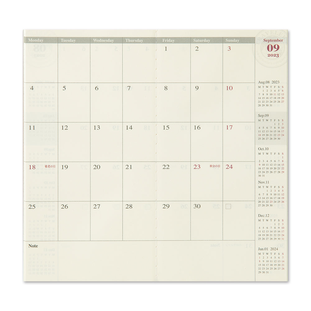 TRAVELER'S 2023 Notebook Refill Monthly