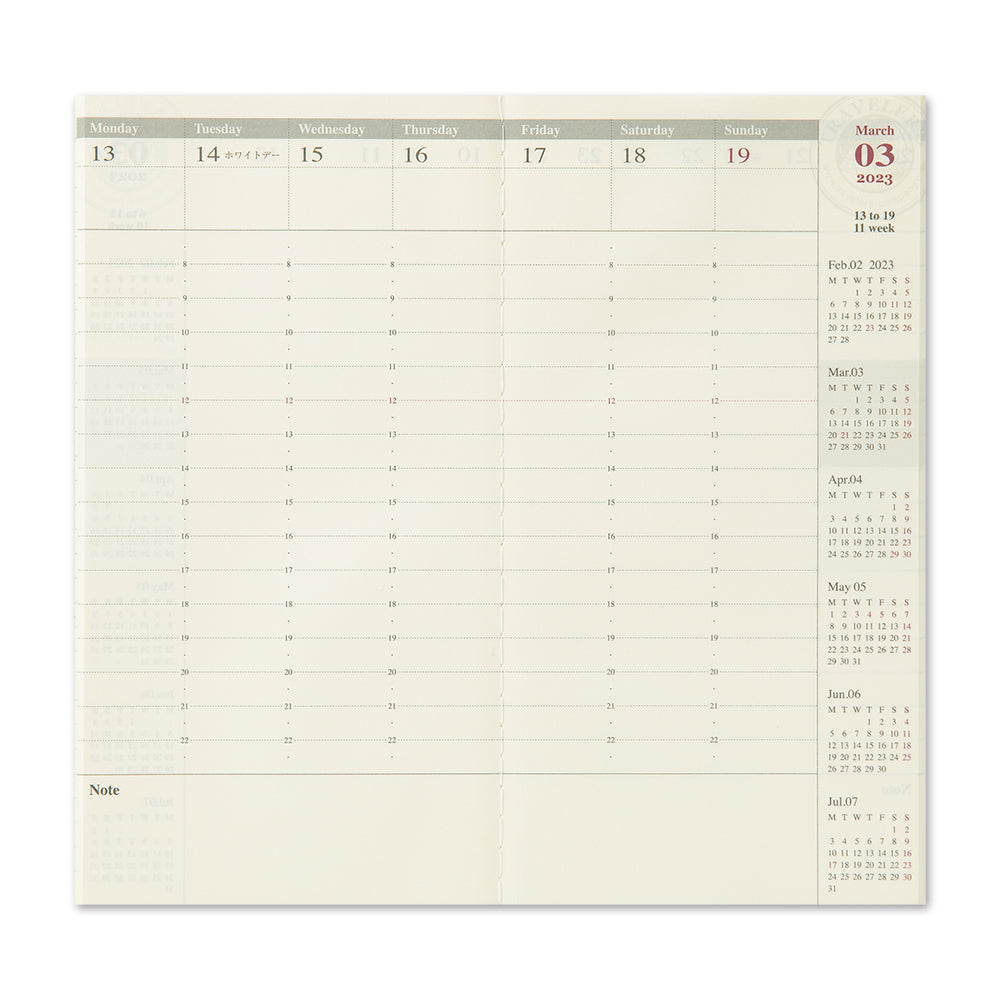 TRAVELER'S 2023 Notebook Refill Weekly Vertical