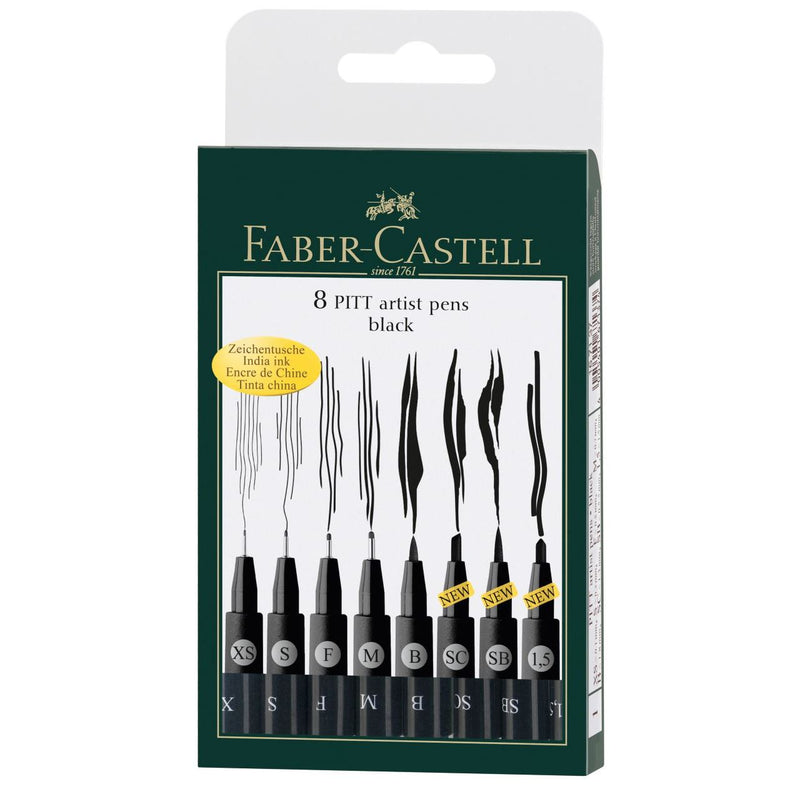 FABER-CASTELL PItt Artist Pens India Ink Wallet of 8 Black