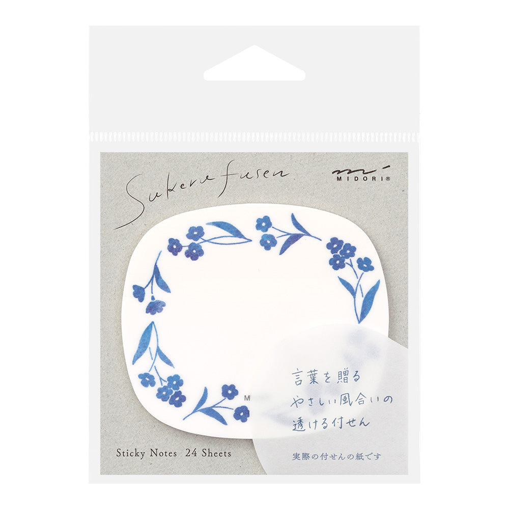 MIDORI Sticky Notes Transparency Blue Flowers