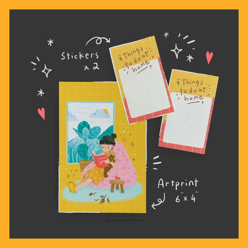 AZREENCHAN Art Print Postcard+Stickers Pack Stay at Home