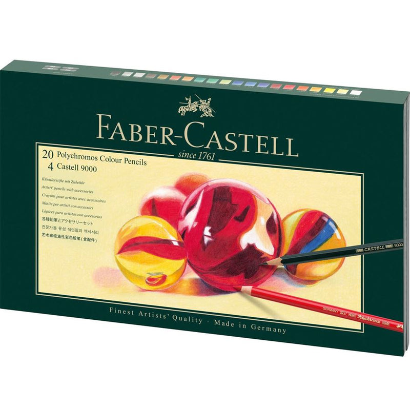 FABER-CASTELL Polychromos Color Pencils 20 pcs & Castell 9000 4 pcs-Gift Set
