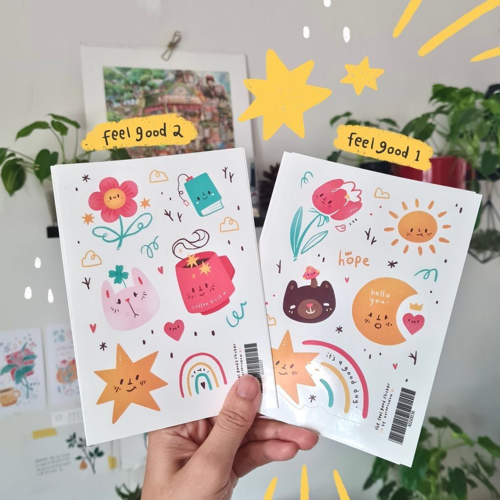 AZREENCHAN Sticker Sheet Waterproof Feel Good 2