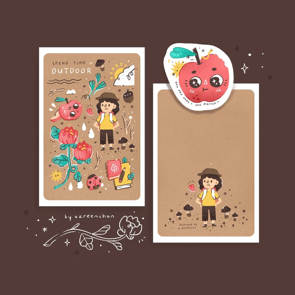 AZREENCHAN Postcard+Sticker Go Outside