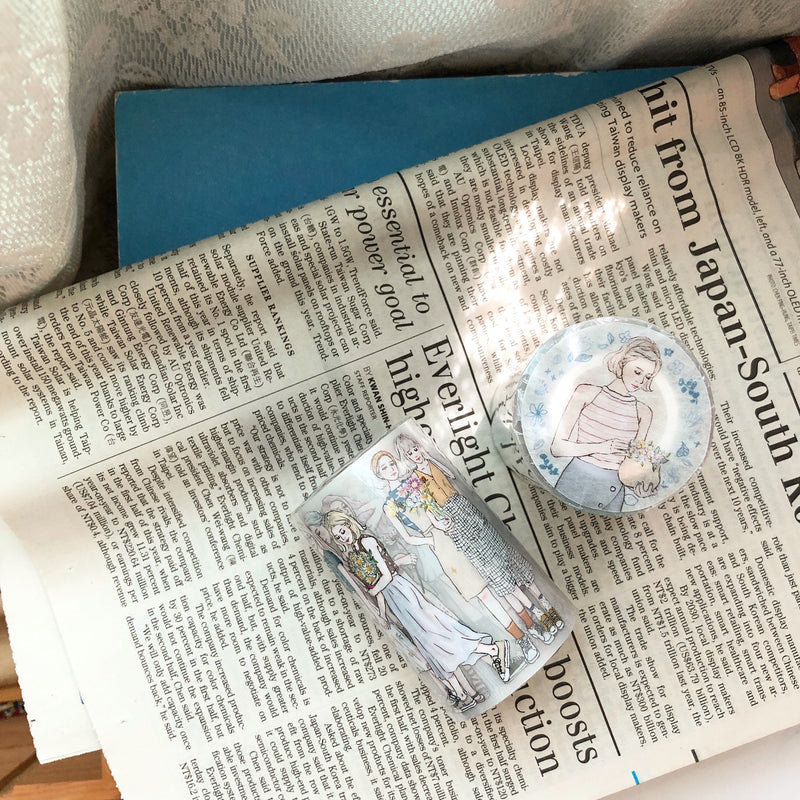 Pion Flower Frame Girl Transparent Washi Tape 7.5cm