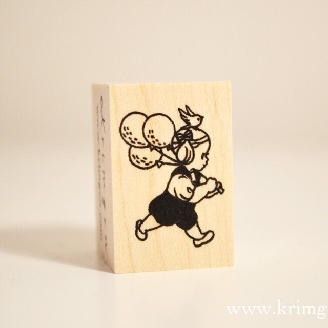 KRIMGEN Wooden Rubber Stamp Girl & Balloon