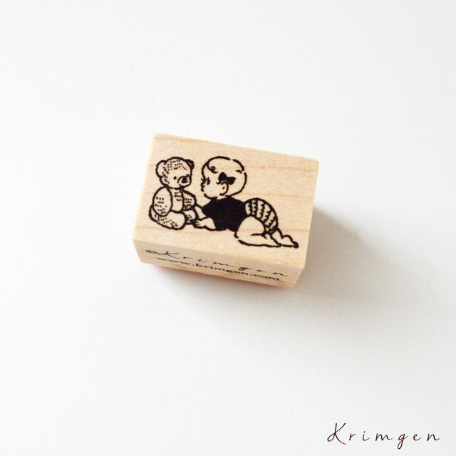 KRIMGEN Wooden Rubber Stamp Baby & Bear
