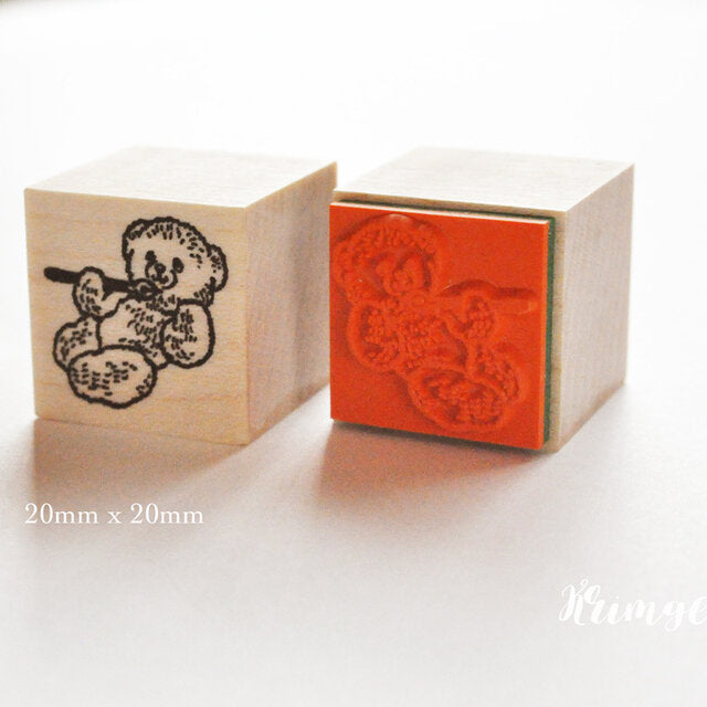 KRIMGEN Wooden Rubber Stamp Bear Iying & Holding Pen