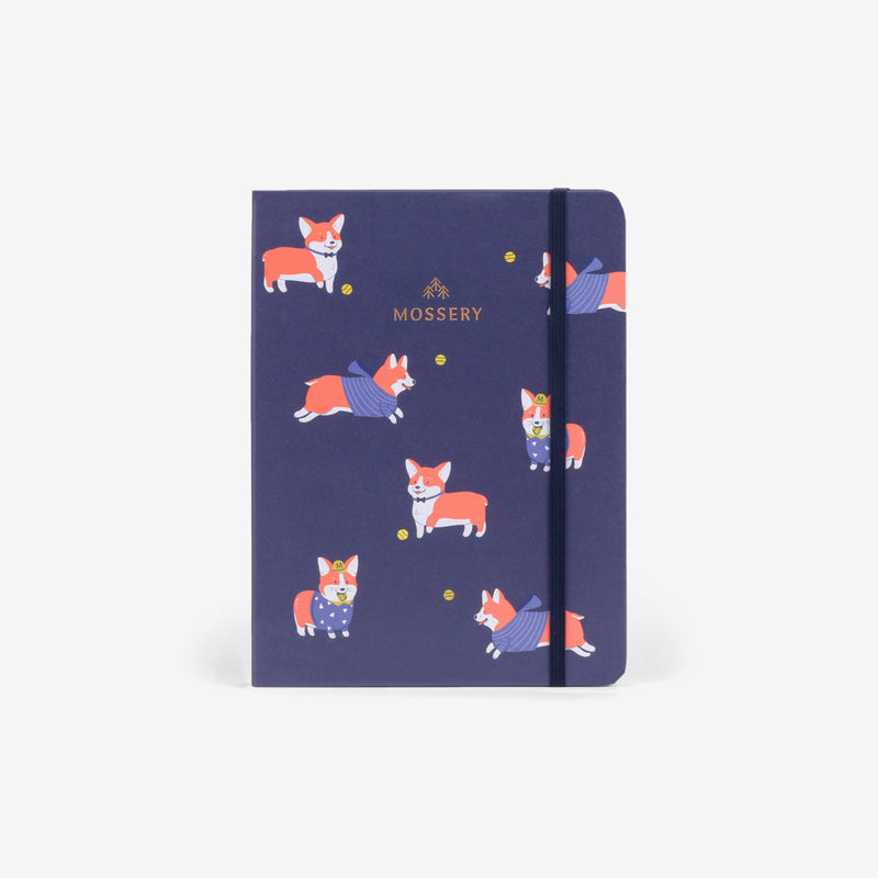 MOSSERY Medium Wire-O Notebook-Hardcover Corgi Navy