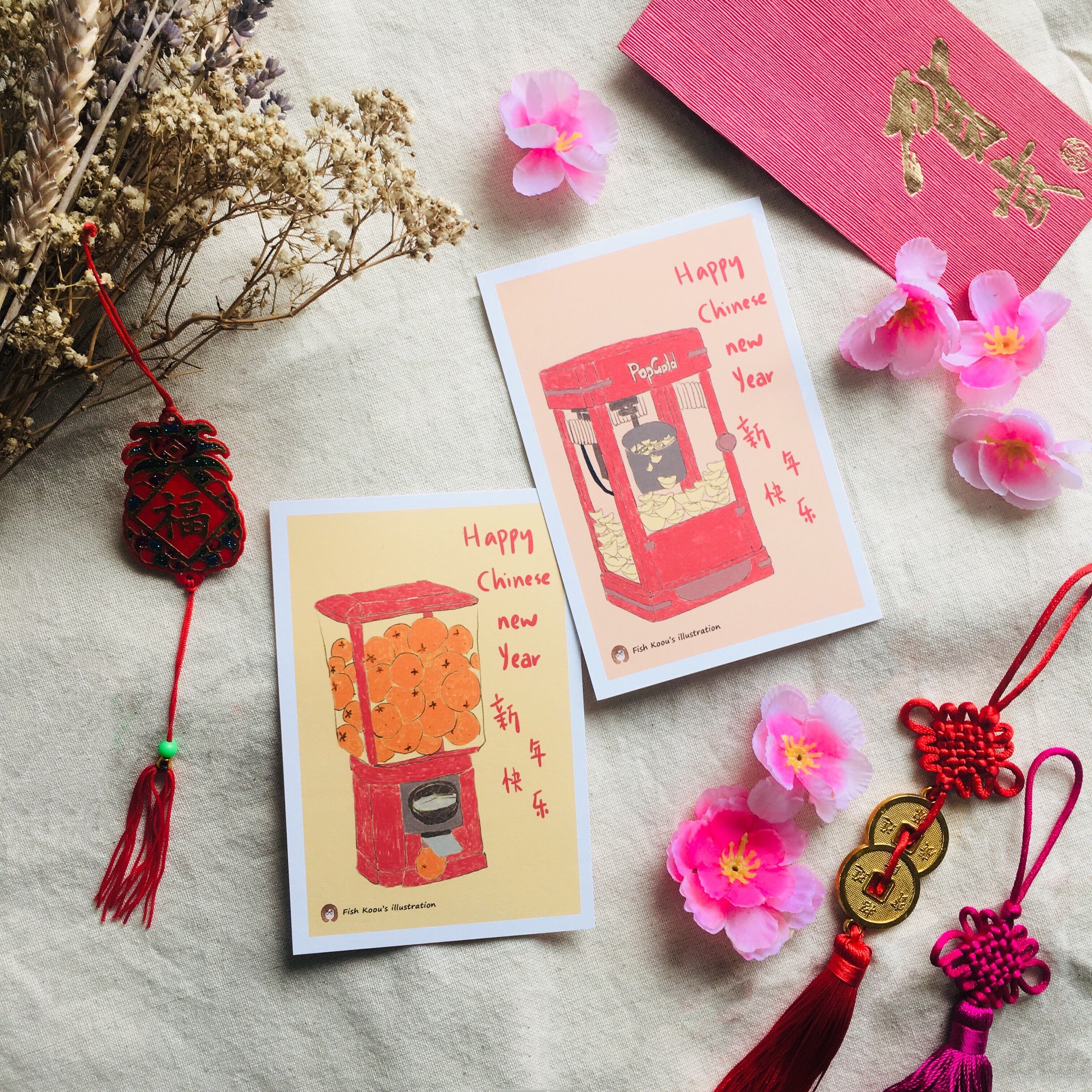 FISH KOOU'S Illustration CNY III Postcard Capsule Mandarin Machine