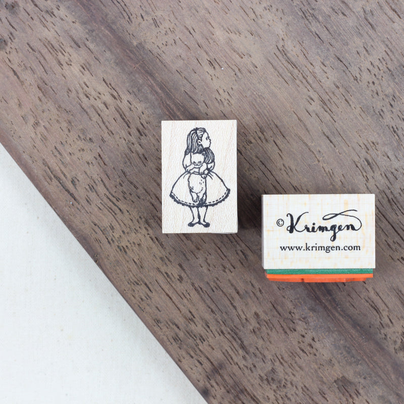 KRIMGEN Wooden Rubber Stamp Girl Holding Cat