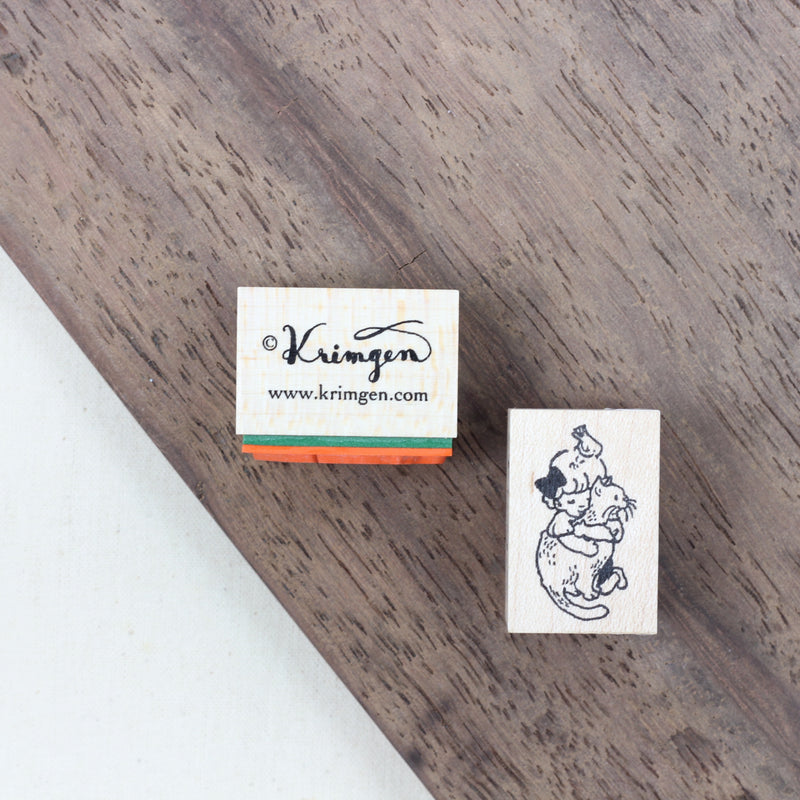 KRIMGEN Wooden Rubber Stamp Girl Hurts Love Cat
