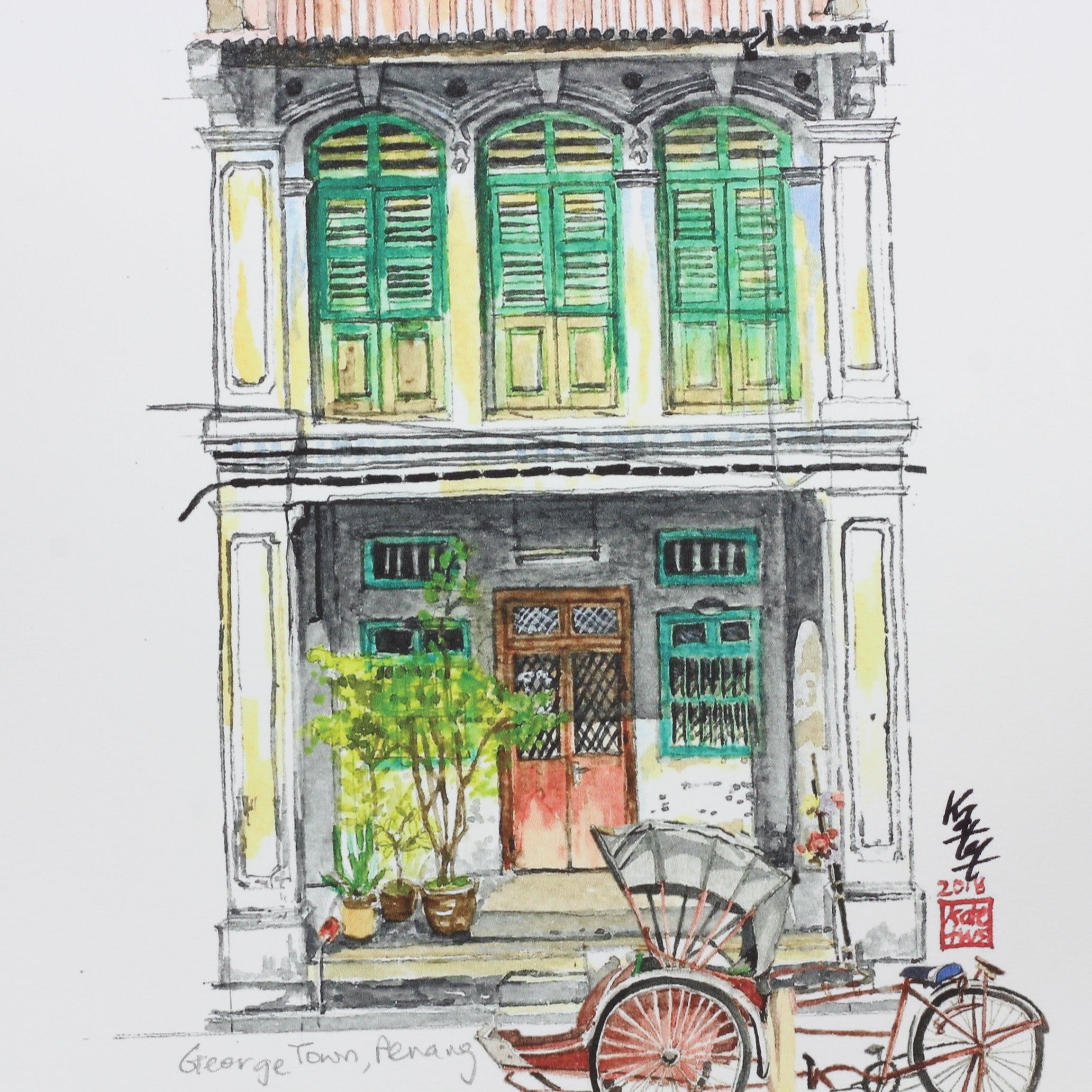 LORONGANDLANE A4 Print House with Green Windows