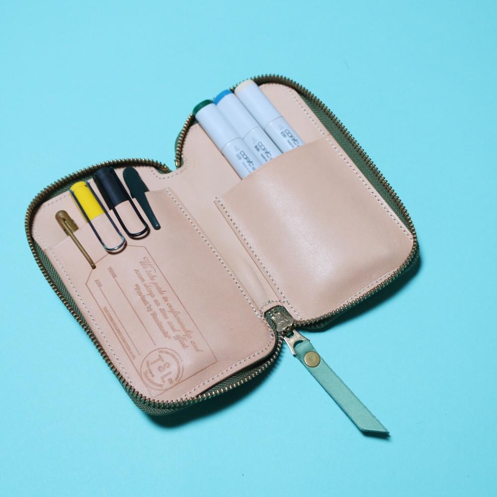 THE SUPERIOR LABOR Leather Zip Pen Case Limited Edition 2021 Summer Green