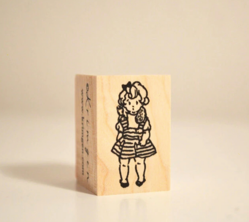 KRIMGEN Wooden Rubber Stamp Girl Hair Ribbon