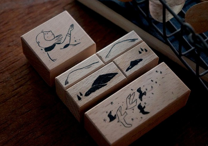 YAMADORO Rubber Stamp Mountains+Stars+Birds Set