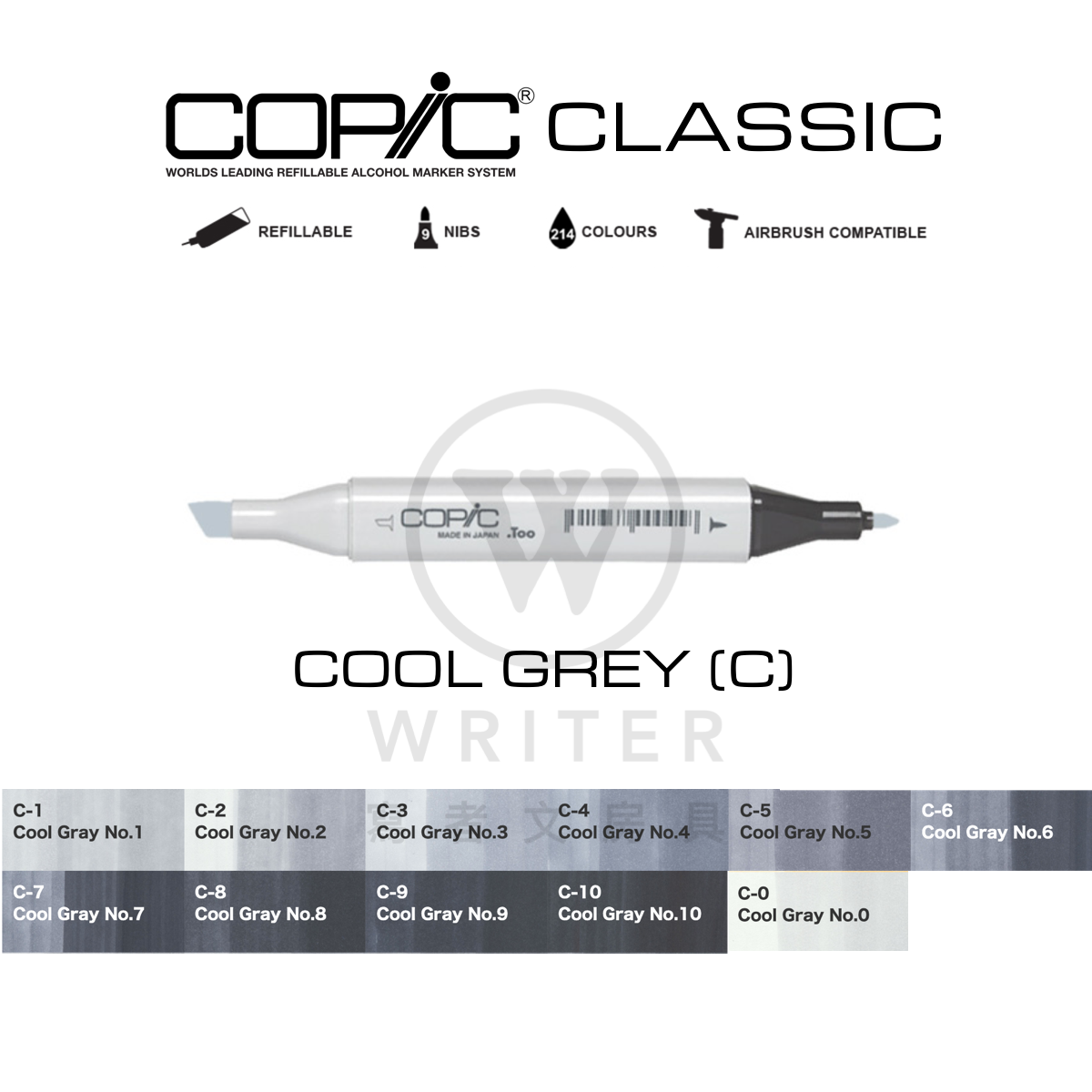 COPIC Classic Marker COOL GREY (C0-C9)