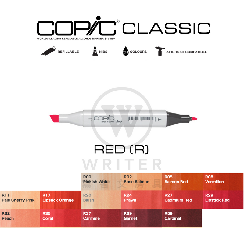 COPIC Classic Marker RED (R00-R59)