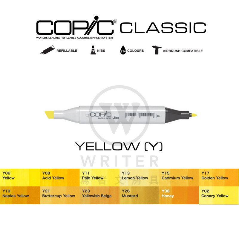 COPIC Classic Marker YELLOW (Y00-Y38)