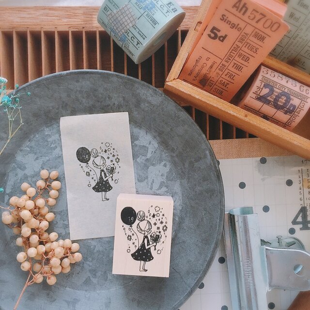 NONNLALA Girl With Balloon Rubber Stamp