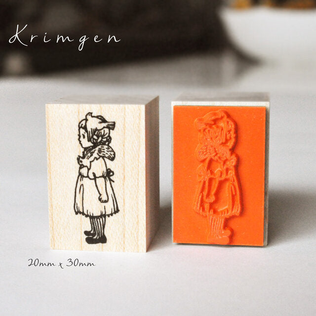 KRIMGEN Wooden Rubber Stamp Girl & Squirrel